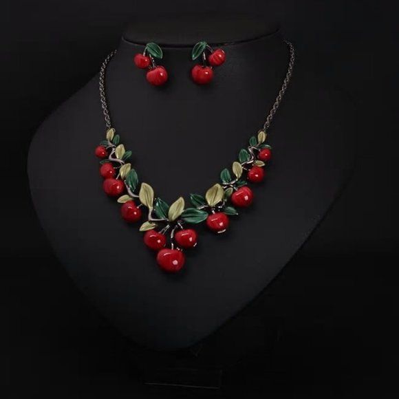 Jewelry - Cherries Necklace + Earrings Set